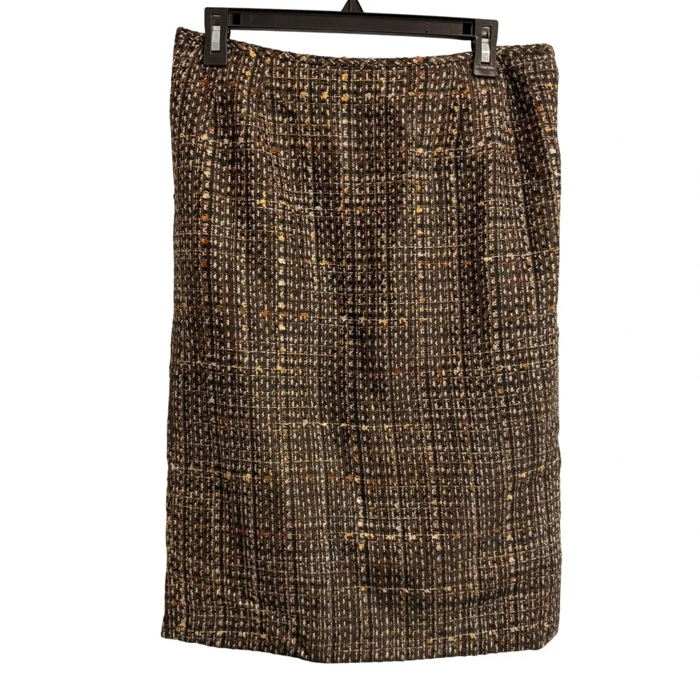 Le Suit Womens Brown Multi Tweed Skirt Suit Set Blazer Pencil Skirt Size 12